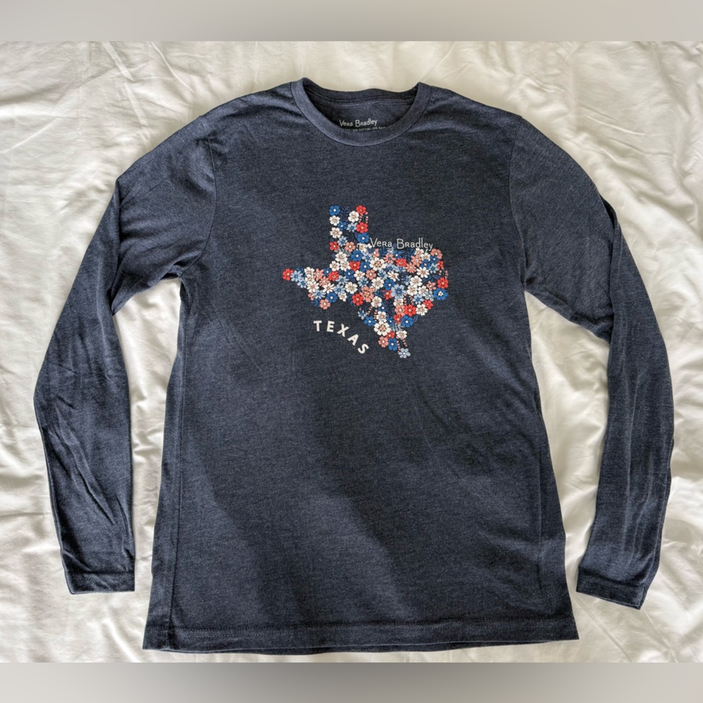 Vera Bradley Floral Texas Heathered Navy Long Sleeve Tee